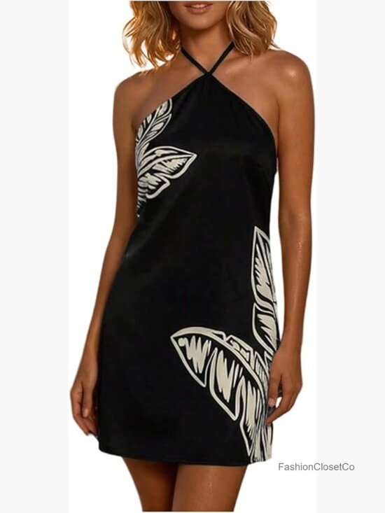 Dresses & Skirts - Boho Tropical Halter Mini Dress Tie Backless Summer Beach Vacation